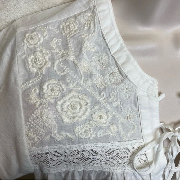 Lucky Brand white boho blouse lace up beaded women’s XS - Picture 4 of 6
